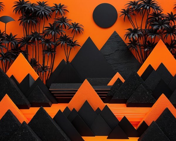 Three-Dimensional Landscape with Angular Mountains