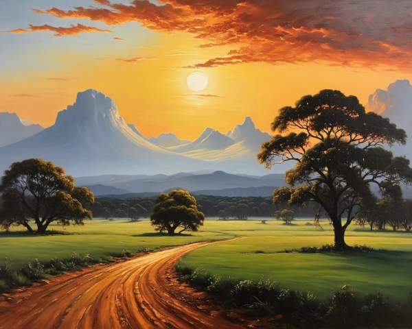 Serene Sunset Landscape with Hills and Mountains