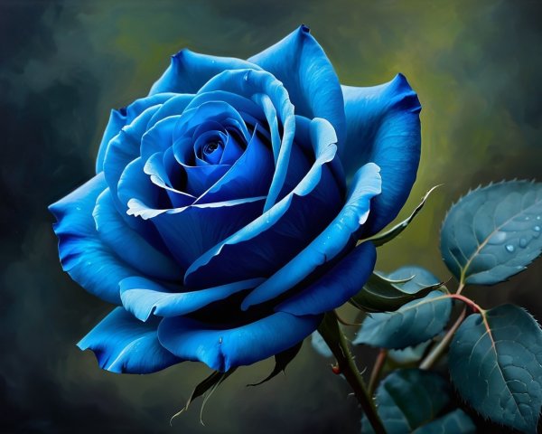 Blue Rose with Velvety Petals and Dew Drops