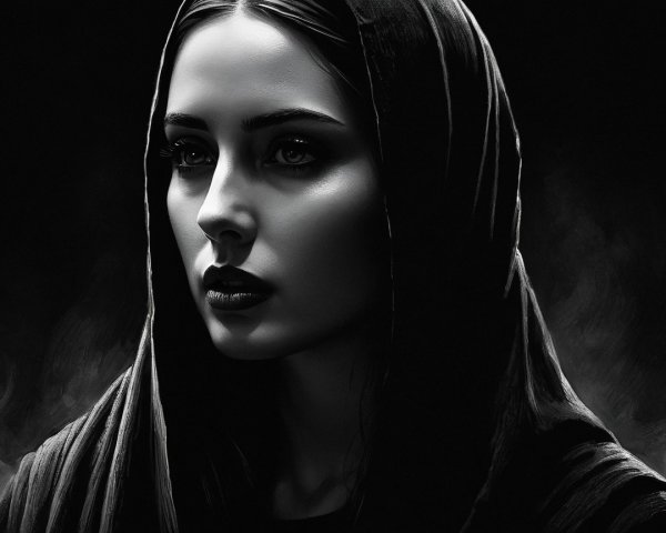 Portrait of a woman in darkness with a black veil
