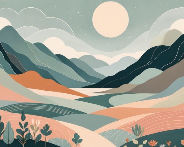 Serene Landscape with Rolling Hills and Moonlight