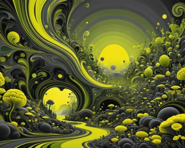 Surreal Landscape with Vibrant Colors and Organic Shapes