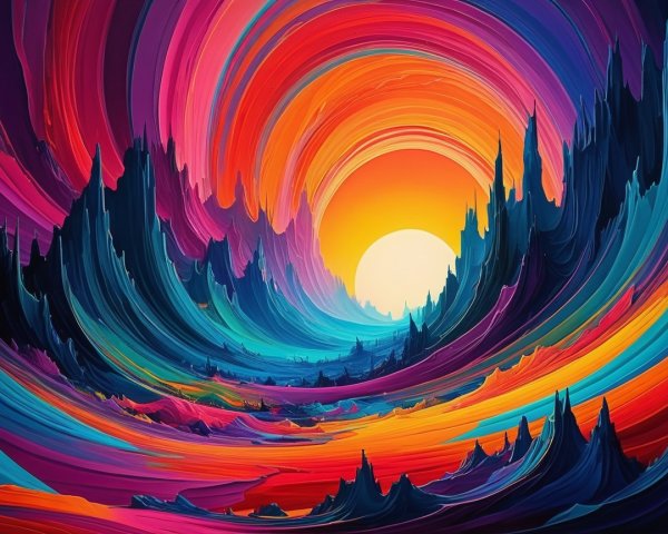 Vibrant Abstract Artwork with Colorful Swirling Waves