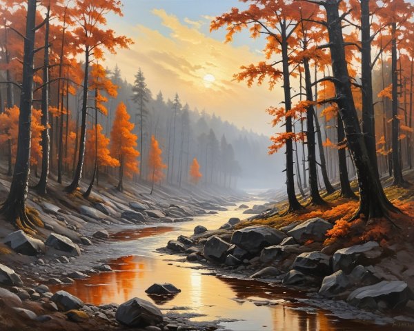 Autumn Landscape with Stream and Vibrant Trees