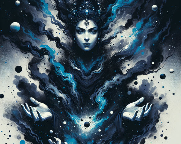 Mystical Woman Surrounded by Cosmic Elements
