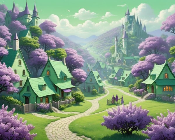 Whimsical Landscape with Cottages and Castle