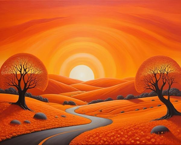 Vibrant Landscape with Rolling Hills and Sunset Glow