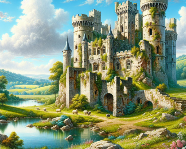 Majestic castle on a rocky hill with serene landscape