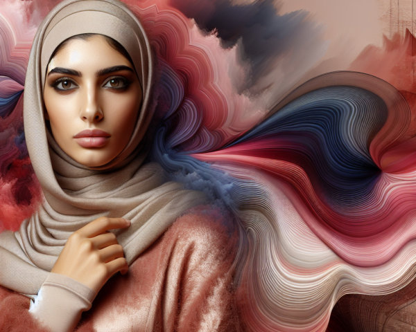 Portrait of a Woman in Elegant Hijab with Vibrant Background