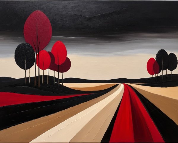 Winding Road Through Vibrant Landscape Painting