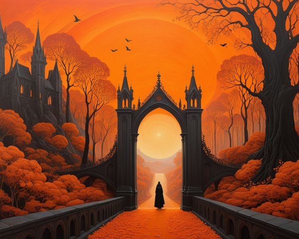 Surreal Landscape with Grand Archway and Castle