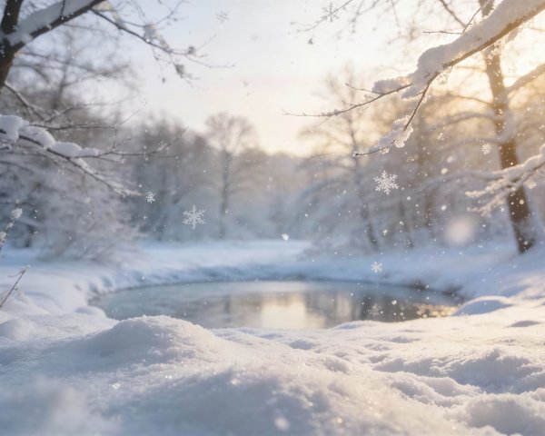 Tranquil Winter Landscape with Snow and Frozen Water