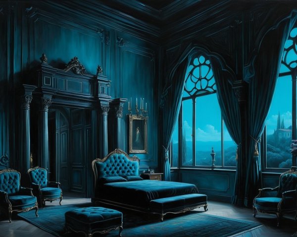 Elegant Dimly Lit Bedroom with Gothic Ambiance