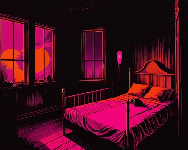Dimly Lit Bedroom with Pink and Purple Color Palette