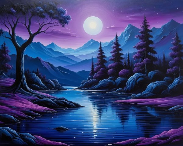 Tranquil River Landscape Under a Full Moon