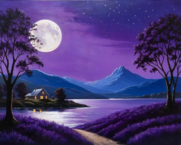 Serene Landscape with Cozy House by Tranquil Lake