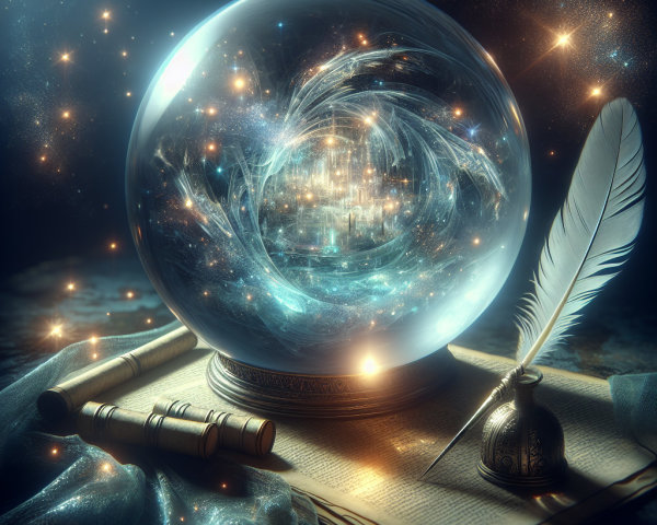 Mystical Crystal Ball on Ancient Manuscript with Quill