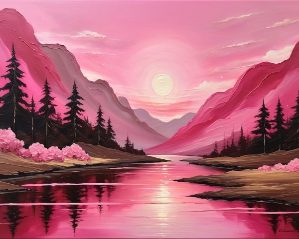 Tranquil Landscape with River and Cherry Blossoms