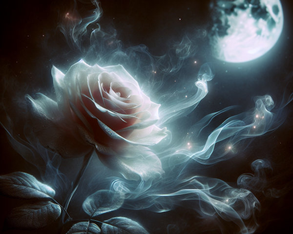 Luminous Rose with Mystical Background and Moonlight