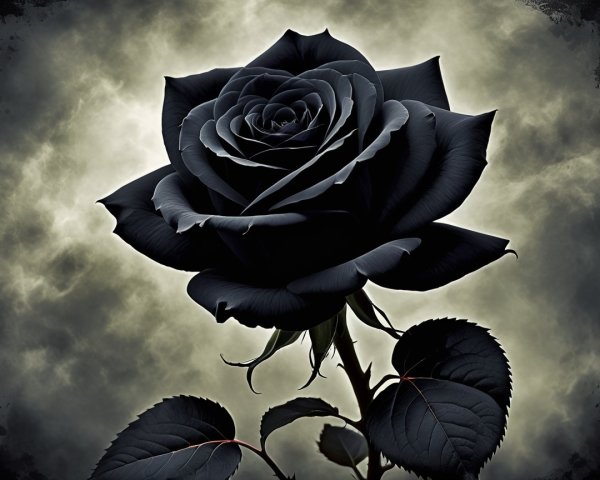 Black Rose Against Moody Cloudy Backdrop