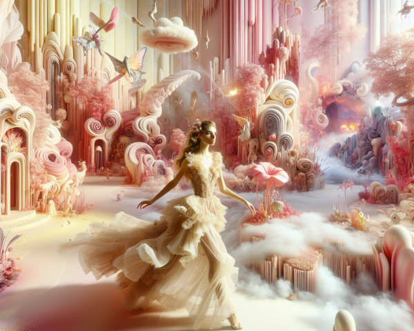 Surreal Landscape with Colorful Flora and Butterflies