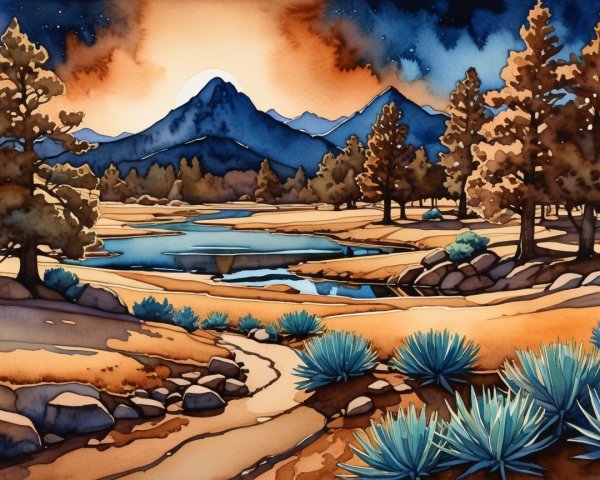 Serene Dusk Landscape with Mountains and River Reflection