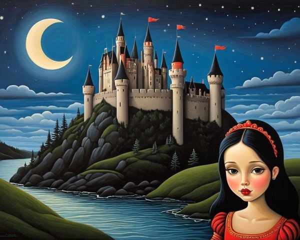 Fairytale Castle on a Hill Under a Night Sky