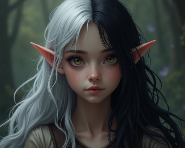 Mystical Character with Striking Features in Forest