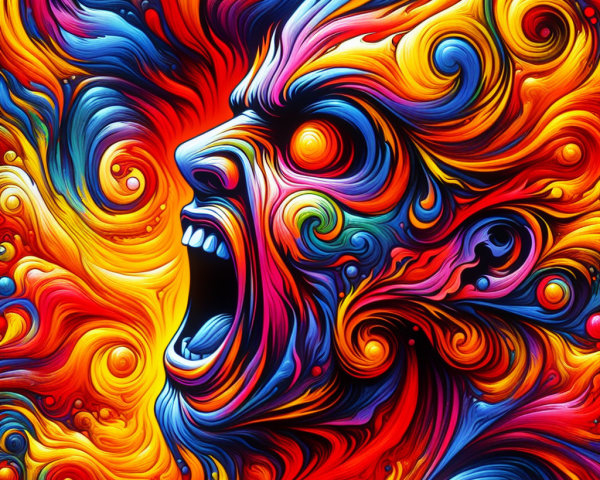 Vibrant Abstract Face in Mid-Scream with Dynamic Colors