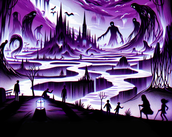 Surreal Landscape with Purple Tones and Shadows