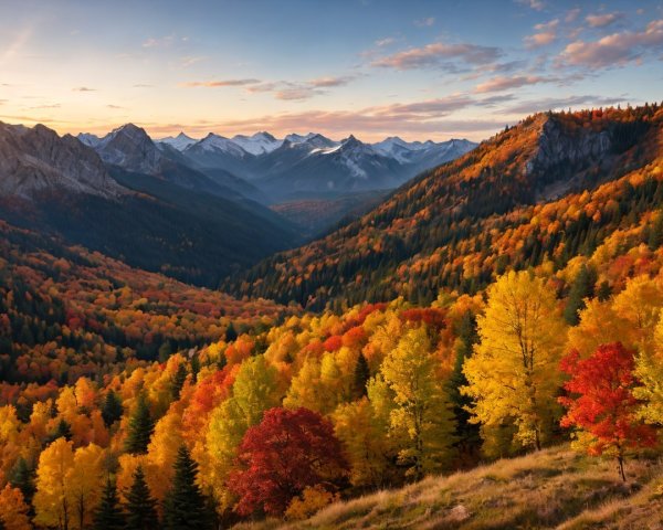 Autumn Landscape with Colorful Foliage and Mountains