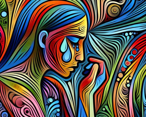 Vibrant Artwork of Contemplative Figure in Colors