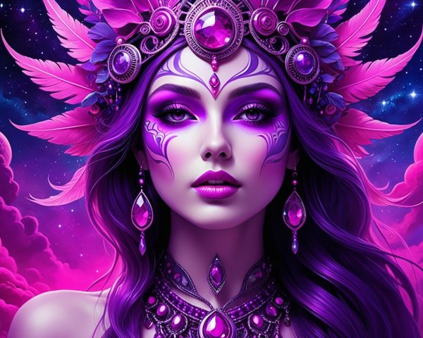 Portrait of a woman with jewelry and vibrant headdress