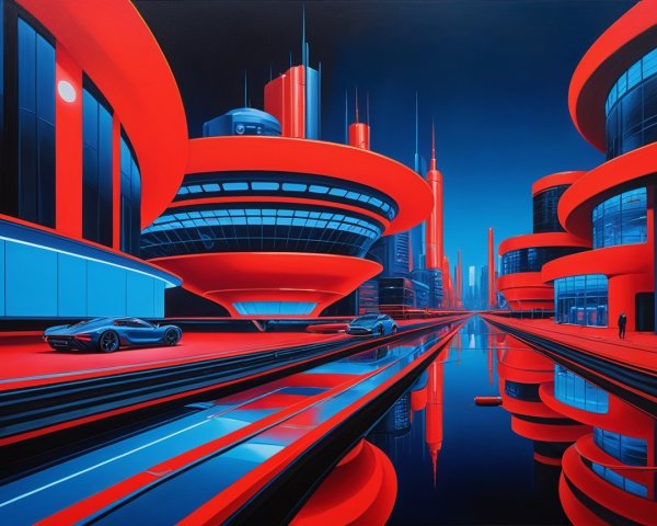 Futuristic cityscape with vibrant colors and designs