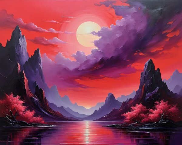 Vibrant Landscape with Mountains and Sunset Colors