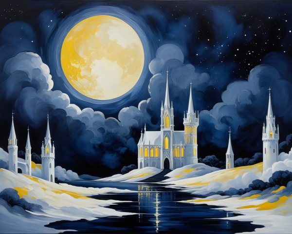 Magical Landscape with Castle and Moonlit Sky