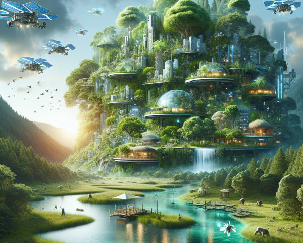 Futuristic Eco-Friendly City in Nature Landscape