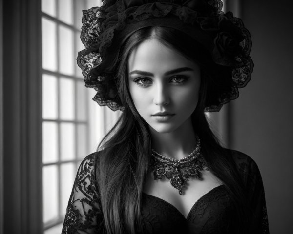Portrait of a Young Woman in Black Lace Outfit