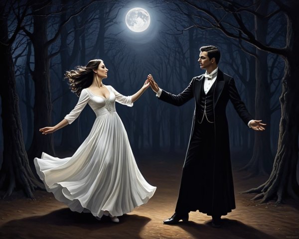 Moonlit Dance in a Mystical Forest Setting