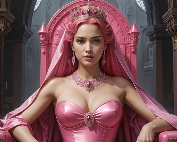 Regal Figure on Grand Throne in Pink Gown and Tiara