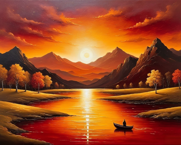 Tranquil Sunset Over Serene River with Autumn Colors