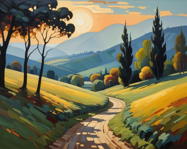 Tranquil Landscape with Rolling Hills and Autumn Colors