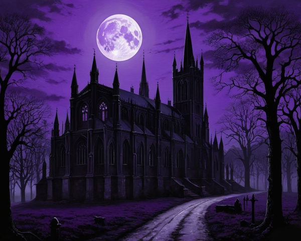 Gothic Cathedral Under Moonlit Night Sky