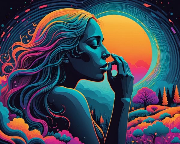 Surreal Portrait of a Woman in Colorful Landscape