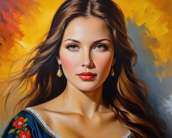 Portrait of a Young Woman in a Blue Floral Dress
