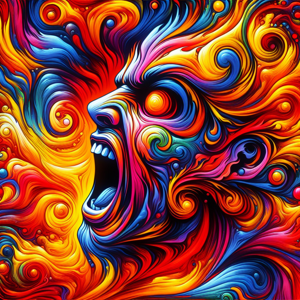 Vibrant Abstract Face in Mid-Scream with Dynamic Colors