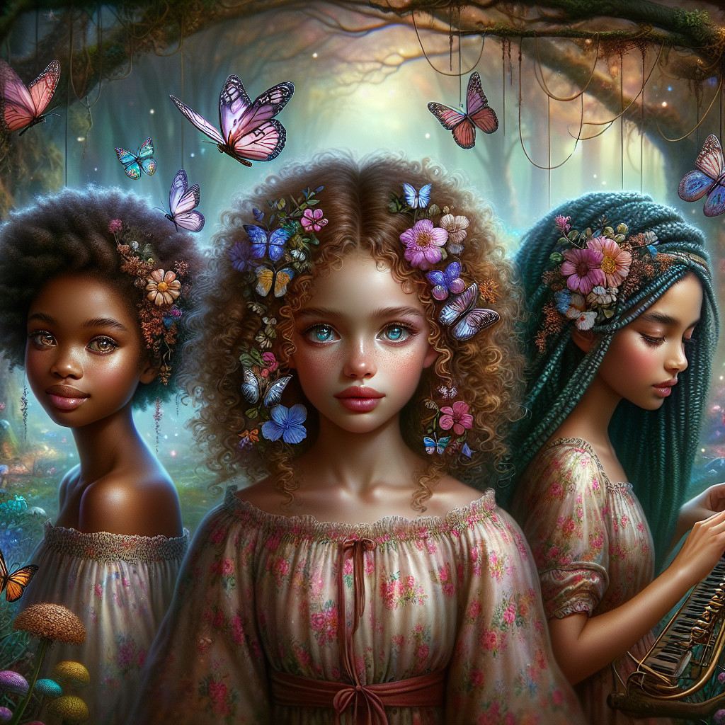 Enchanting Scene of Girls in a Whimsical Forest Glade