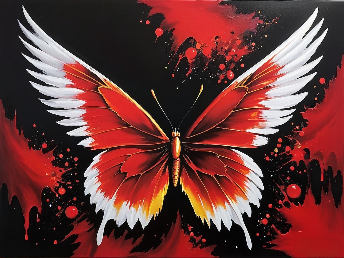 Vibrant Red Butterfly Artwork on Black Background