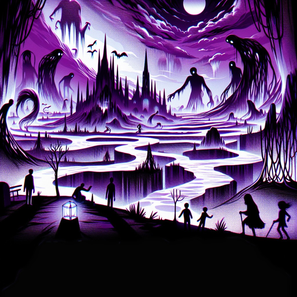 Surreal Landscape with Purple Tones and Shadows