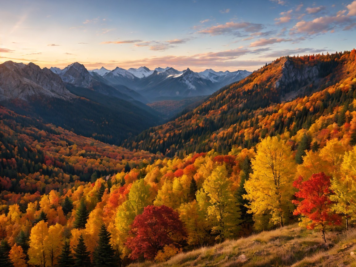 Autumn Landscape with Colorful Foliage and Mountains